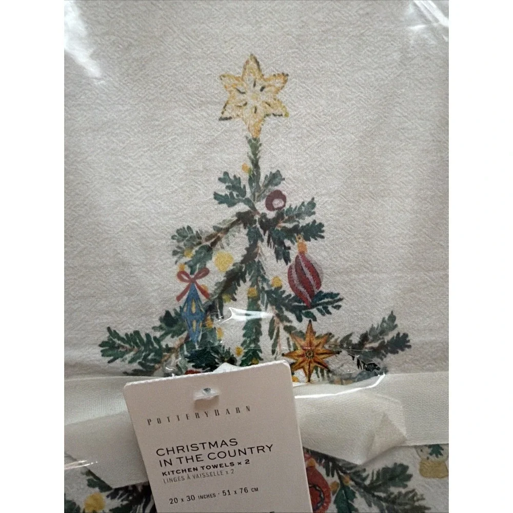 SET OF 2 Pottery‎ Barn CHRISTMAS IN THE COUNTRY Kitchen Towels Guest Tea Hand